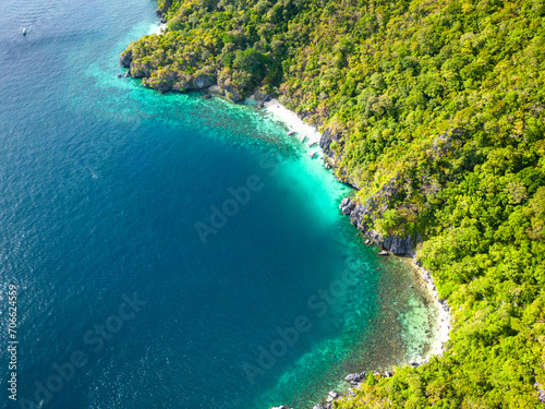 Seven Commandos Beach. Palawan Tropical Landscape. Aerial View. El Nido, Palawan, Philippines. Southeast Asia. © Curioso.Photography