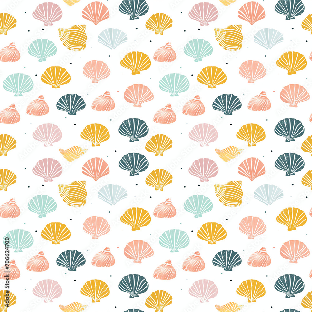 Seashells seamless pattern. Can be used for gift wrapping, wallpaper, background Seashells seamless pattern. Can be used for gift wrapping, wallpaper, background