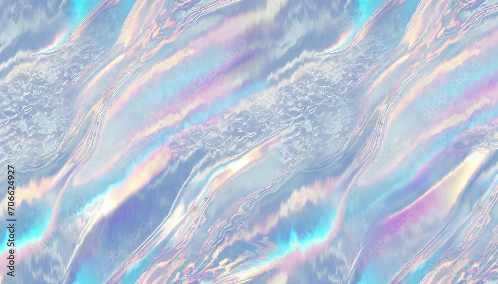 seamless iridescent silver abstract wavy marble or tiger stripe background texture trendy holographic metallic mirror foil pastel prism light effect retro 80s vaporwave mirror foil 3d rendering