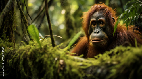 Face of orangutan. AI Generative. © Miry Haval