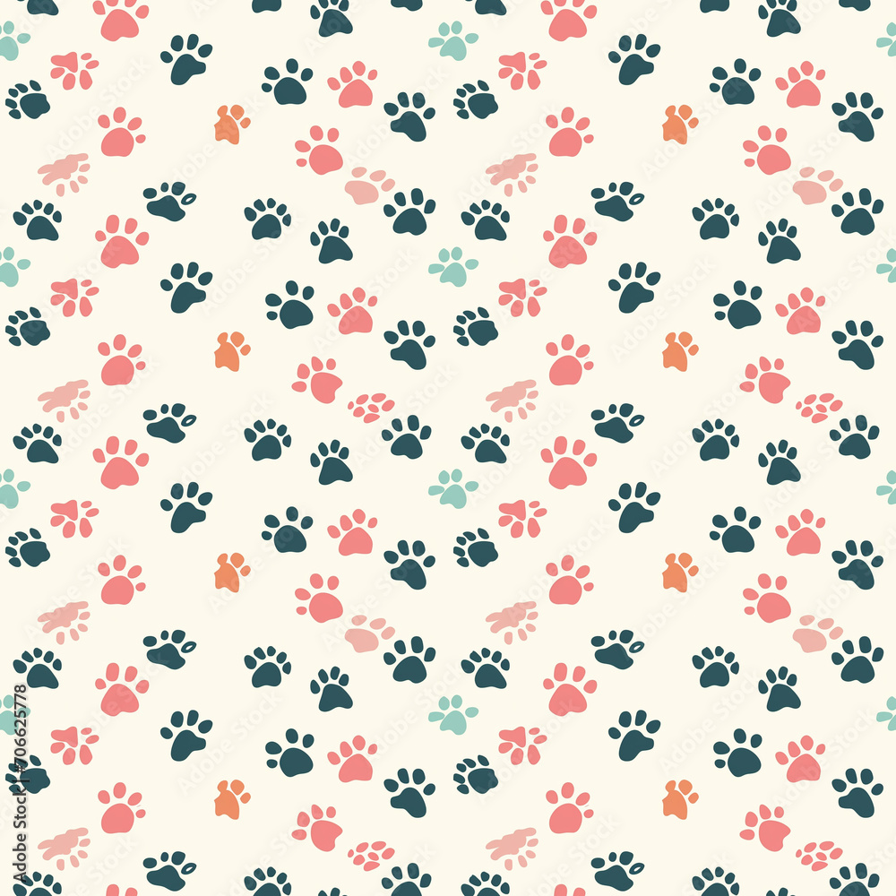 Paw prints seamless pattern. Can be used for gift wrapping, wallpaper, background