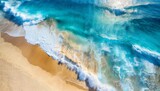 relaxing aerial beach scene summer vacation holiday template banner waves surf with amazing blue ocean lagoon sea shore coastline perfect aerial drone top view peaceful bright beach seaside