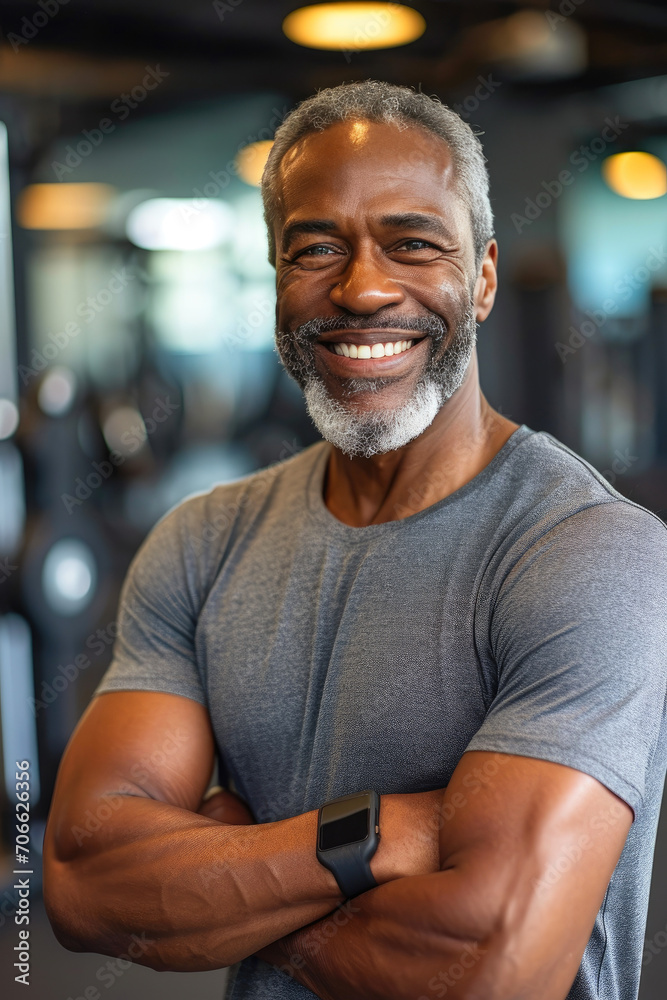 Fototapeta premium Positive Aging: Smiling 50-Year-Old at Fitness Center