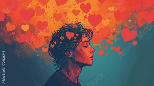 Boy fall in love illustration, Generative AI photo