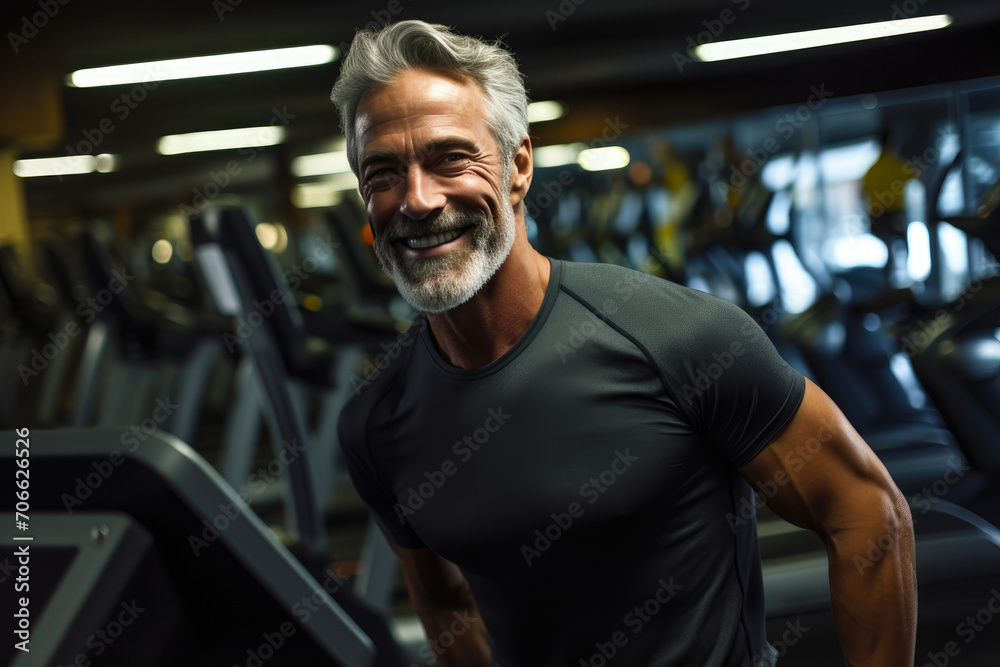 Fitness Enthusiast: Smiling 55-Year-Old Man at the Gym