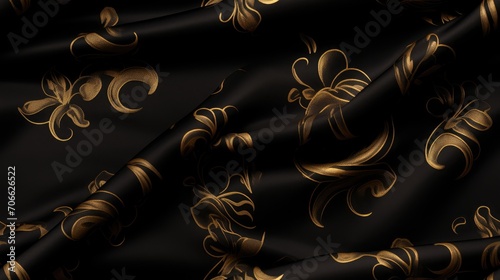seamless gold pattern adorned with Fleur-de-lis on a dramatic black backdrop. Ideal for luxurious backgrounds, fabric prints, and classic design projects.