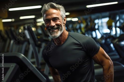 Fitness Enthusiast: Smiling 55-Year-Old Man at the Gym