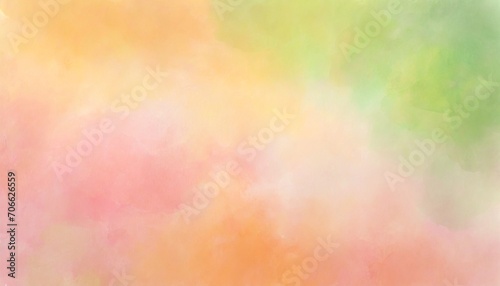 colorful watercolor background orange peach yellow pink and lime green colors painted in bright textured design © Irene