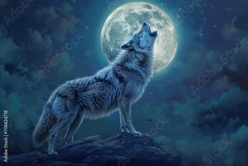 Lone wolf howling at the moon Wild and free