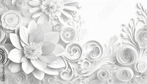 luxury white background with floral elements for banner advertising or desktop 3d quilling curls white monochrome background in the style of paper cut art white paper quilling background