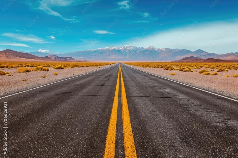 Naklejka premium Lonely road stretching endlessly through a desert landscape