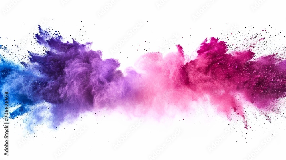 splashing colorful powder on frame on white background   