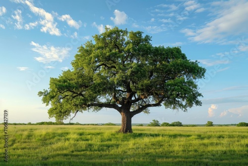 Majestic oak standing resilient in an open field