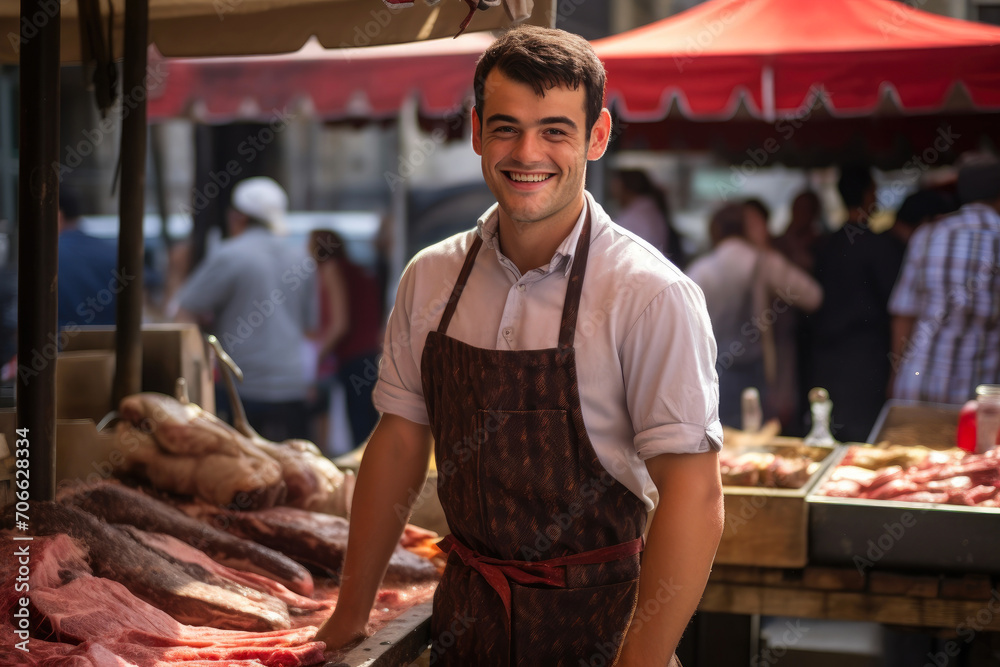 Happiness at the Market: French Butcher's Stall
