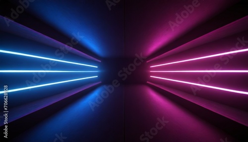 3d render abstract minimalist geometric background two counter neon arrows approaching each other contradiction concept