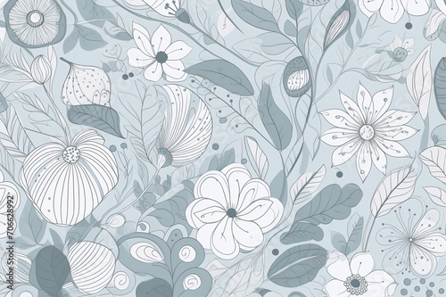 Blue wallpaper with floral patterns, floral background