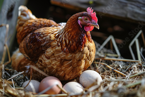 Wallpaper Mural A hen sits in a nest full of chicken eggs Torontodigital.ca