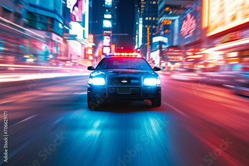 Emergency Response: Police Car Racing Through Urban Streets