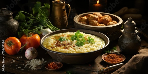 JeÅ¡prenj Culinary Nostalgia, A Visual Tapestry of Barley Porridge, Capturing Traditional Warmth in Every Hearty Spoonful. 
