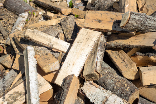Stack of firewood for kindling stove, background or texture