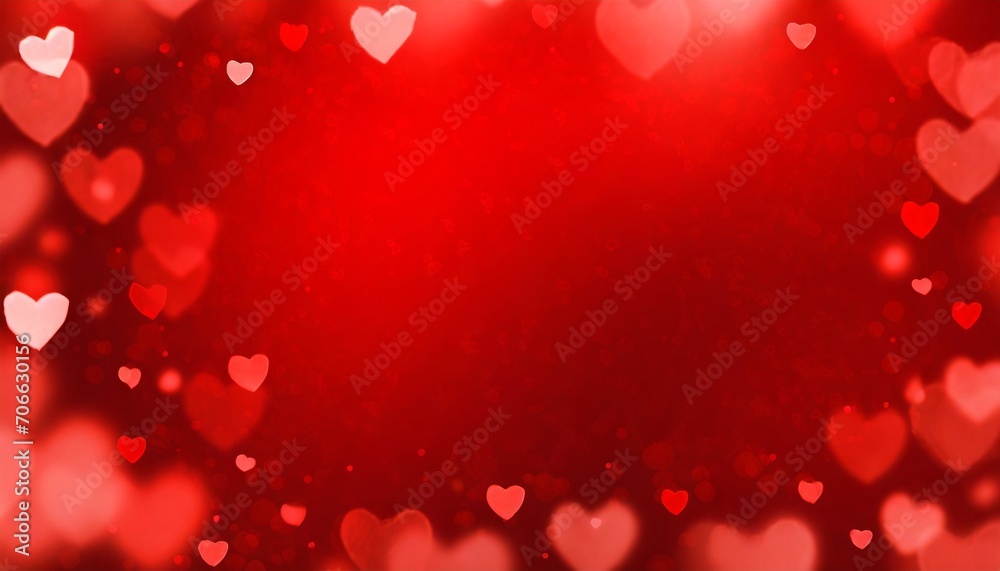 frame of hearts red blurred background valentines day background banner abstract panorama background with red hearts