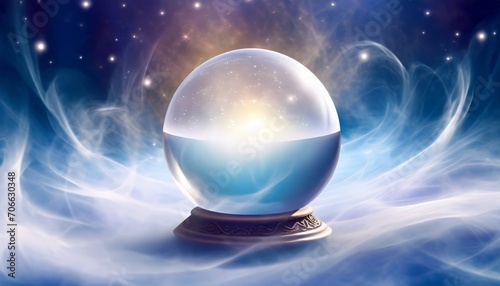 mystical clairvoyance with crystal ball in swirling mist photo