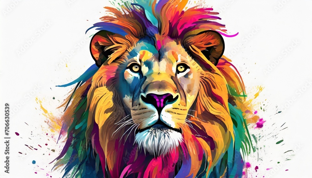 vibrant colorful lion portrait illustration