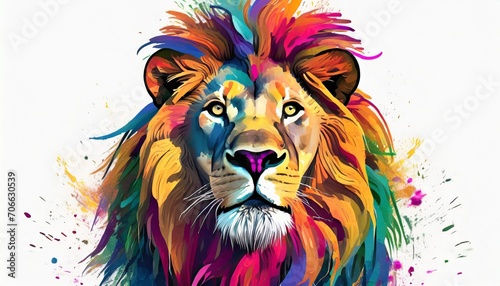vibrant colorful lion portrait illustration © Irene
