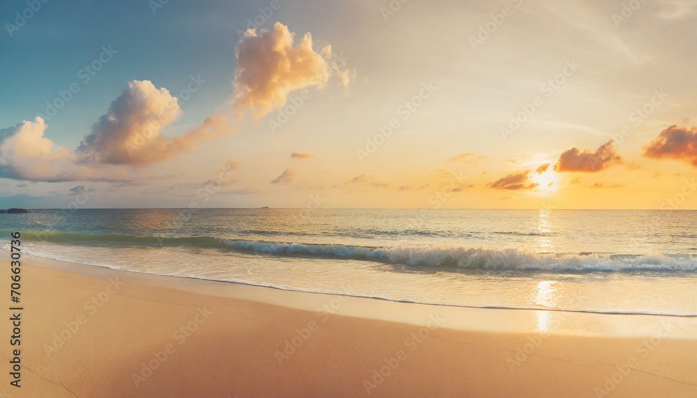 closeup sea sand beach panoramic beach landscape inspire tropical beach seascape horizon orange and golden sunset sky calmness tranquil relaxing sunlight summer mood vacation travel holiday banner