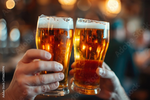 Close-Up Shot: Beer Glasses Clinking