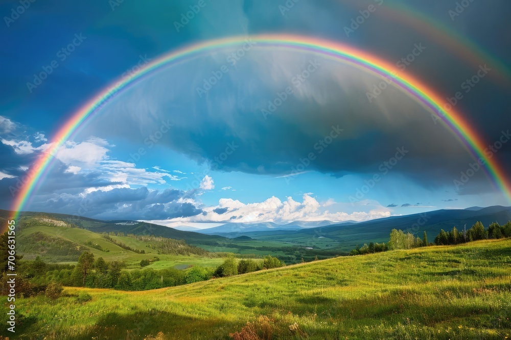 Rainbow arching majestically after a summer rainstorm Rainbow arching majestically after a summer rainstorm