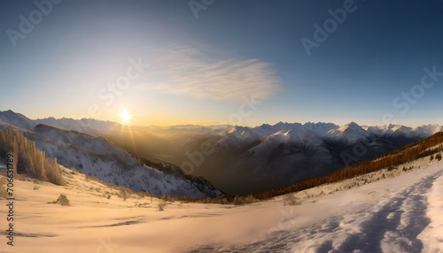 majestic sunrise in the winter mountains landscape © Irene