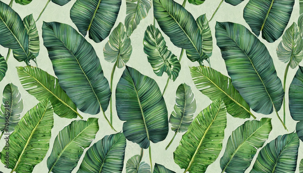 Seamless Pattern With Tropical Green Palm Colocasia Banana Leaves Hand seamless-pattern-with-tropical-green-palm-colocasia-banana-leaves-hand