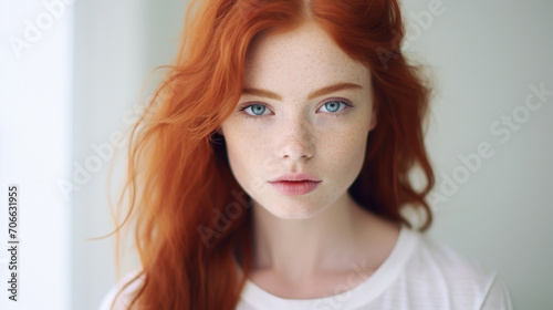 A beautiful girl with red hair in white