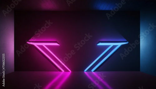 3d render abstract minimalist geometric background two counter neon arrows approaching each other contradiction concept