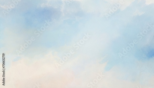 pastel faded blue hand painted watercolor background design with paint bleed and fringing in pretty art design on watercolor paper texture soft sky or spring color background with no people