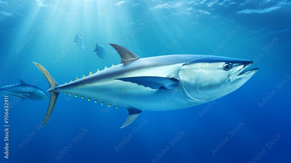 Fototapeta premium Albacore fish swimming fresh ocean underwater ultra HD wallpaper