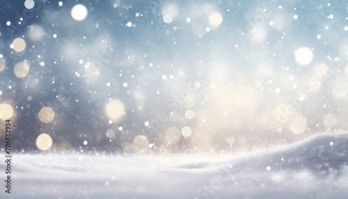 winter christmas background with snow and blurred light bokeh effect © Irene