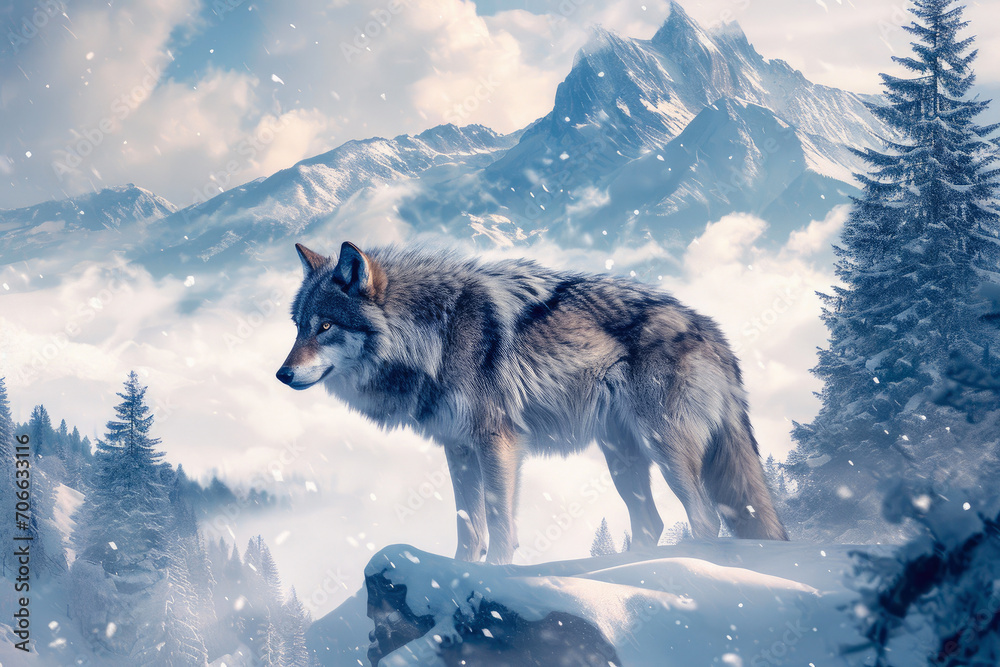 Ethereal Encounter: Timber Wolf in Snowy Heights Ethereal Encounter: Timber Wolf in Snowy Heights