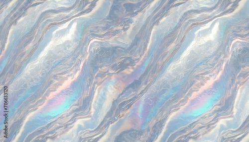 seamless iridescent silver abstract wavy marble or tiger stripe background texture trendy holographic metallic mirror foil pastel prism light effect retro 80s vaporwave mirror foil 3d rendering © Irene