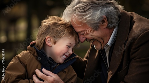 Touching scene of grandson and grandfather