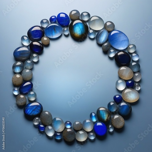 Azure Serenity  Beautiful Mesmerizing Blue Stones Forming a Circle Frame  Tranquil and Elegant Background Image