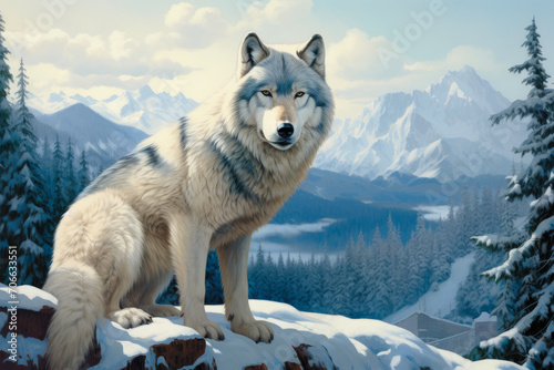 Alpine Explorer: Wolf in Pristine Snowscape
