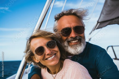 Portrait of a happy senior couple on cruise ship