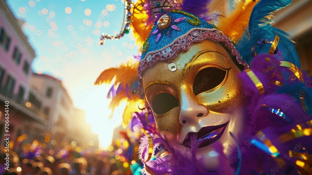 The dazzling and colorful Mardi Gras carnival scenery greeting card