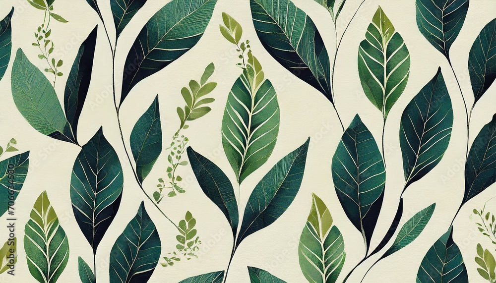 seamless pattern botanical wallpaper leaf background hand drawn realistic illustration design for wallpaper fabric paper personal blogs websites social networks