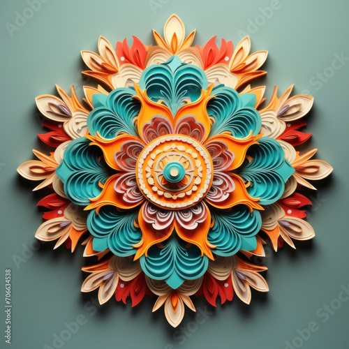 An intricate 3D paper sculpture of a flower, showcasing vibrant colors and detailed craftsmanship in paper art.
