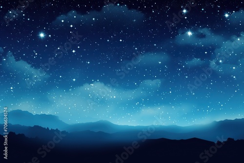 Illustration of night sky with stars and clouds © Alina