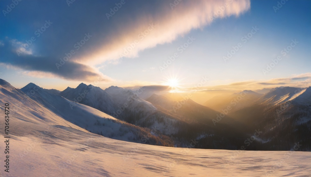 majestic sunrise in the winter mountains landscape