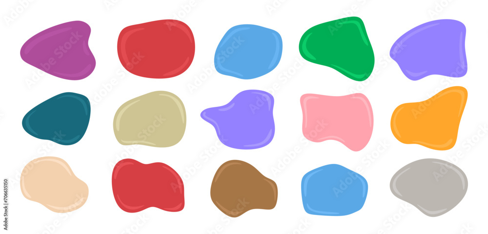 Set of liquid shape elements. Collection of cute abstract shapes, blotch and forms isolated on white background. Cartoon curve fluid dynamical forms. Modern graphic organic elements. Vector Set of liquid shape elements. Collection of cute abstract shapes, blotch and forms isolated on white background. Cartoon curve fluid dynamical forms. Modern graphic organic elements. Vector